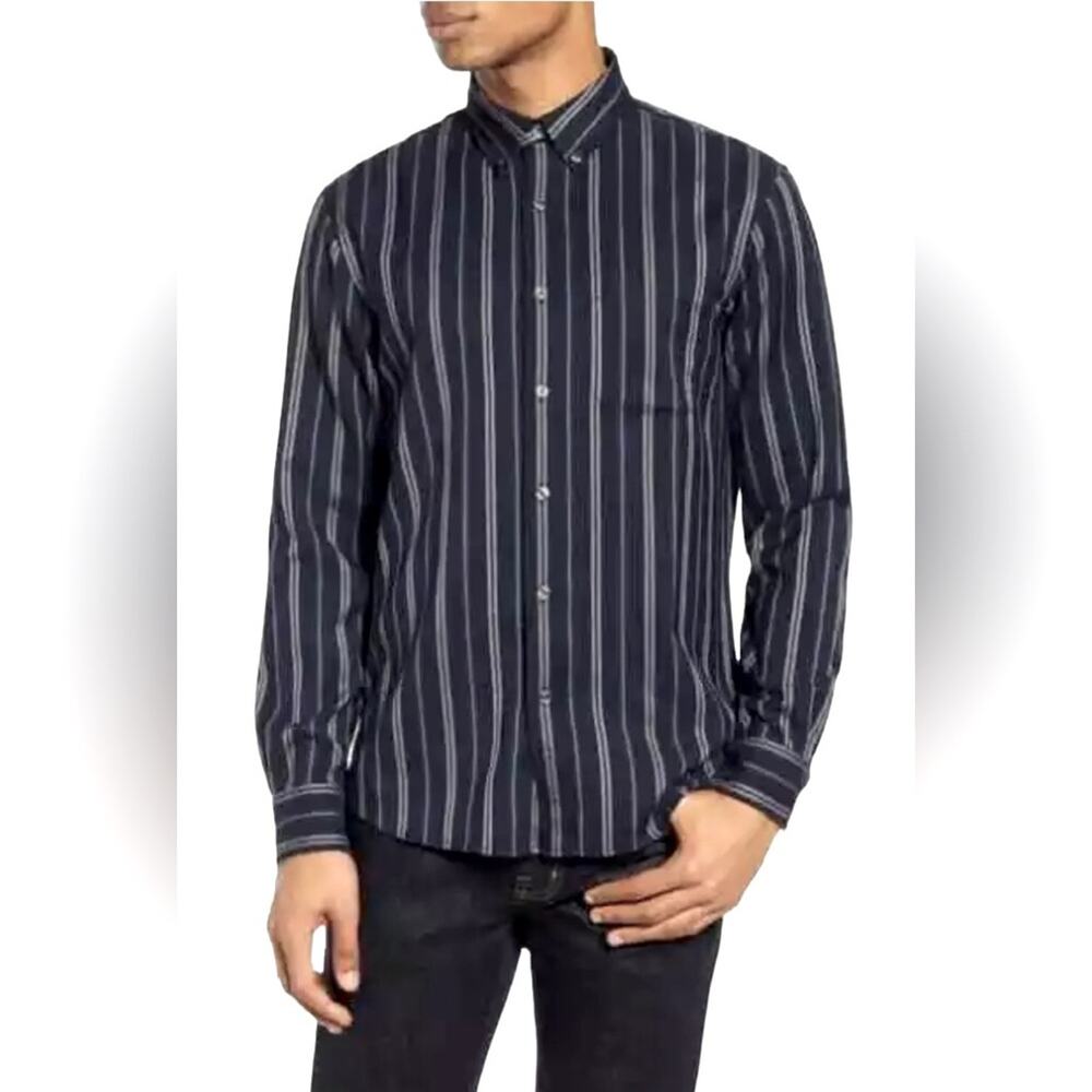 CLUB MONACO‎ Black/Blue Striped Long Sleeve Button Down Shirt Men’s Size Large
